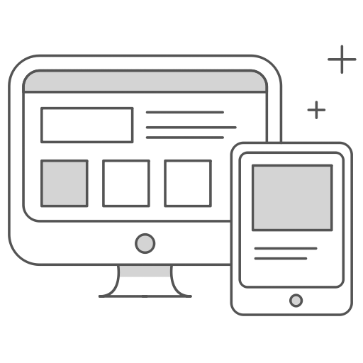 Drawing of a desktop and a tablet that have two versions of a website