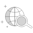 drawing of a globe with a magnifying glass signifying a search